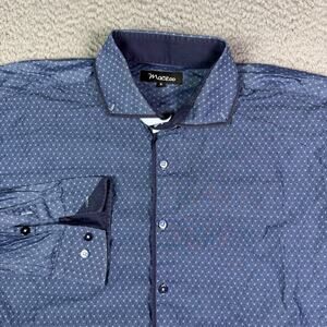 Maceoo Shirt Mens 2XL 6 Blue Button Up Long Sleeve 100% Linen Jacquard Geometric